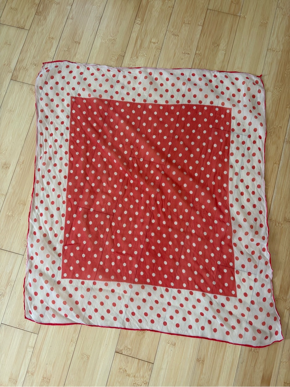Red and White Nylon Polka Dot Scarf Vintage